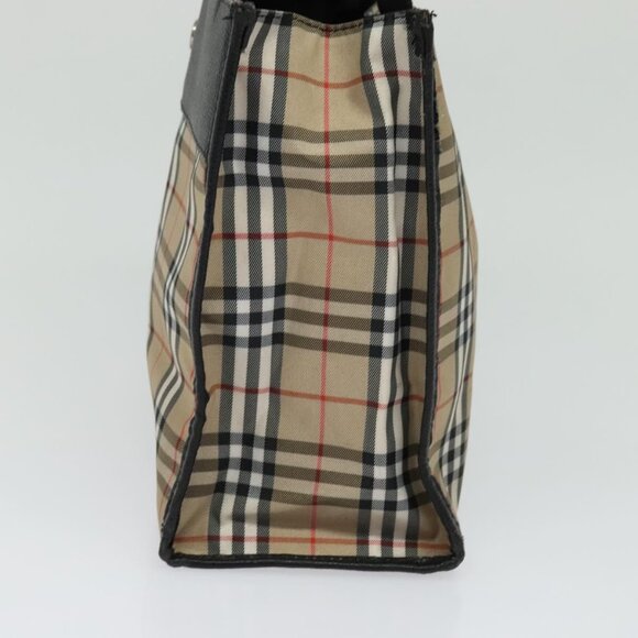 BURBERRY Nova Check Hand Bag Nylon Beige Black Silver Auth - Picture 5 of 16
